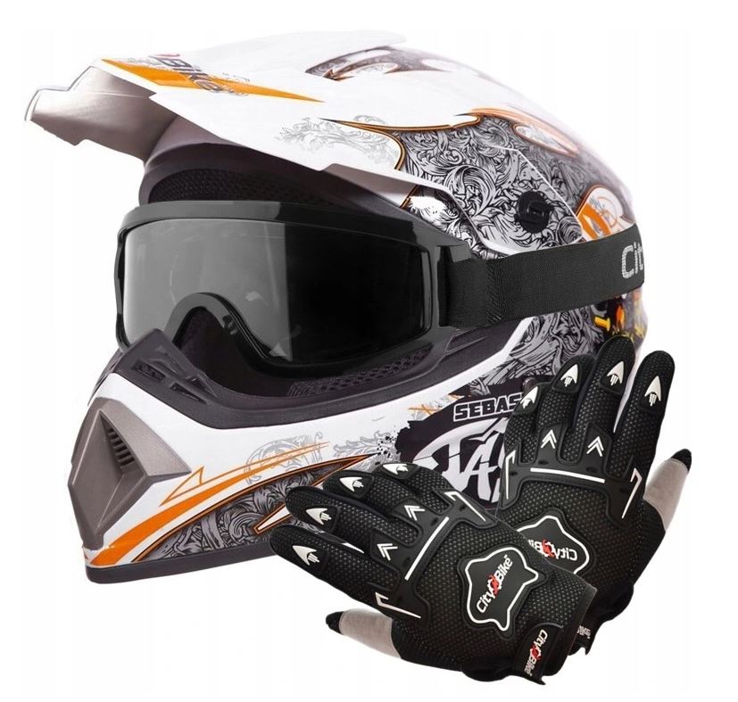 Atv akčný set: Helma racing TATAN biela S (55-56) + rukavice a okuliare