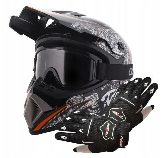 Akčný set: Helma racing TATAN čierno-oranžová XS (53-54) + rukavice a okuliare