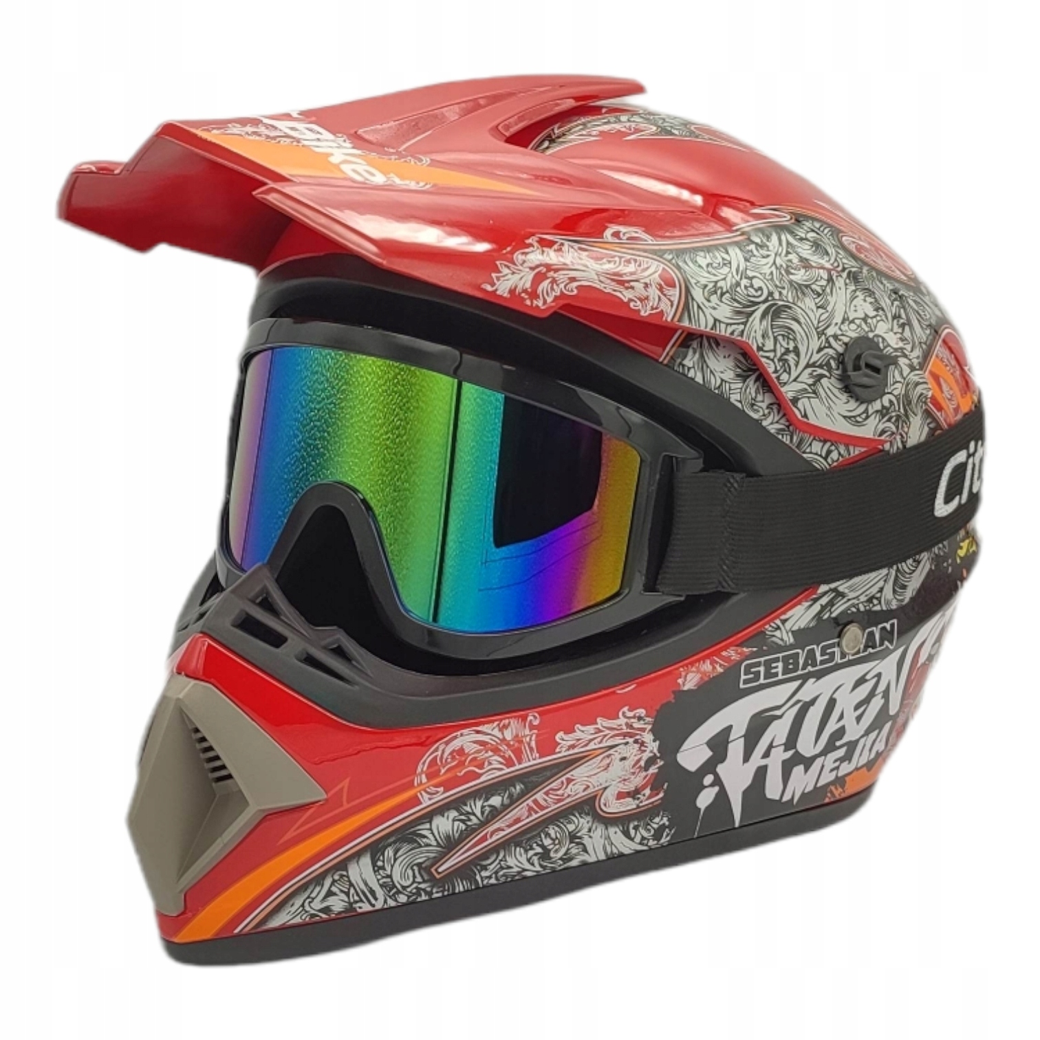 Výhodný MOTO SET: červená helma a ochranné okuliare