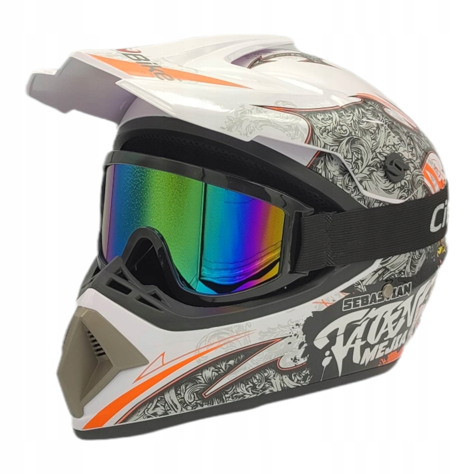 Výhodný MOTO SET: biela helma a ochranné okuliare
