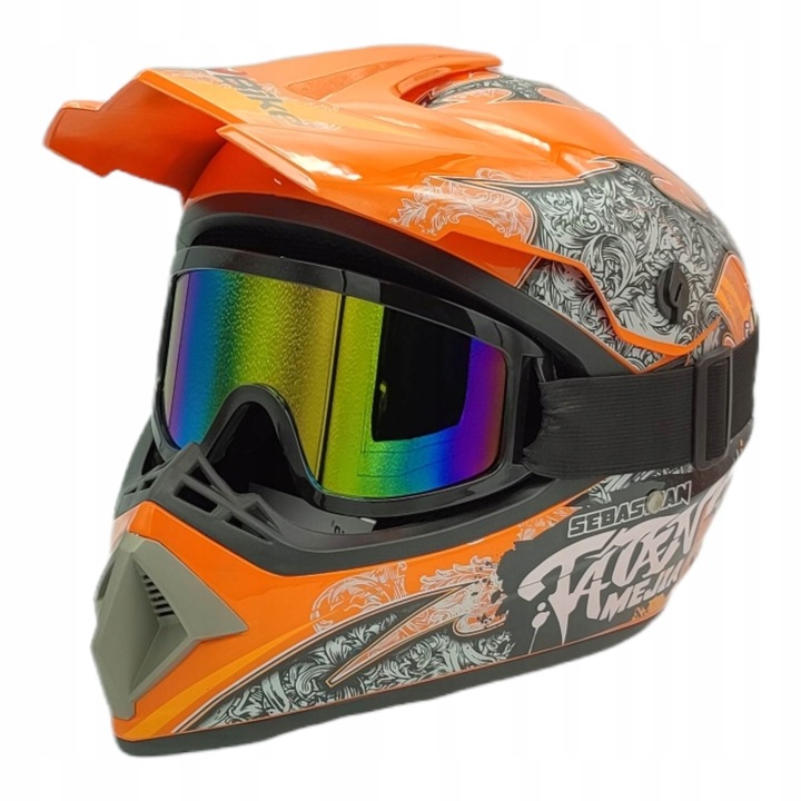 Výhodný MOTO SET: oranžová helma a ochranné okuliare