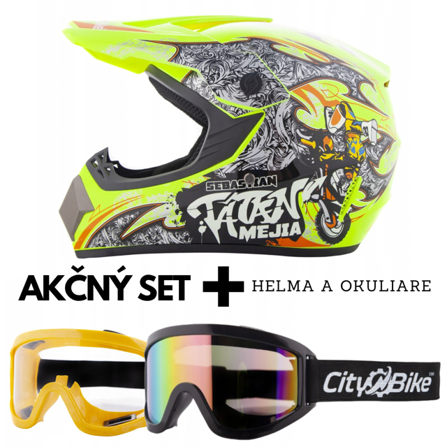Výhodný MOTO SET: žltá helma a ochranné okuliare