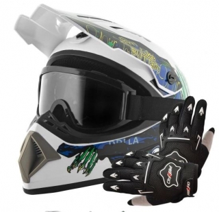 Atv akčný set: Helma racing MONSTER biela XS (53-54) + rukavice a okuliare