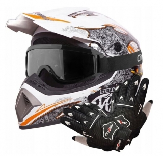 Atv akčný set: Helma racing TATAN biela XS (53-54) + rukavice a okuliare