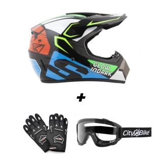 ATV moto set: Helma Glow in dark M (57-58 cm) + rukavice a okuliare