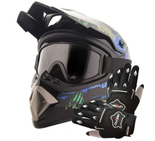 Atv akčný set: Helma racing MONSTER čierna L (59-60) + rukavice a okuliare