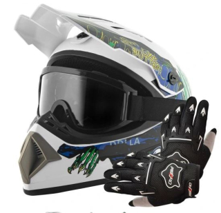 Atv akčný set: Helma racing MONSTER biela L (59-60) + rukavice a okuliare