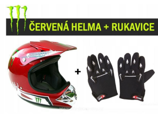 ATV moto set červená Helma Monster style (58-59) + protišmykové moto rukavice