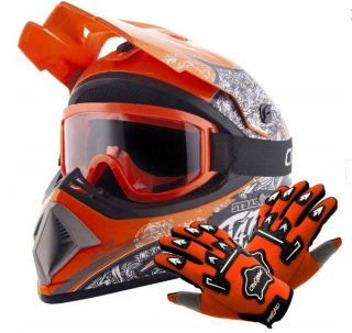 Atv akčný set: Helma racing TATAN oranžová M (57-58) + rukavice a okuliare
