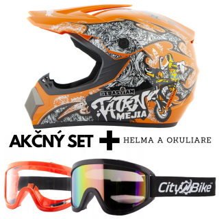 Výhodný MOTO SET: oranžová helma a ochranné okuliare
